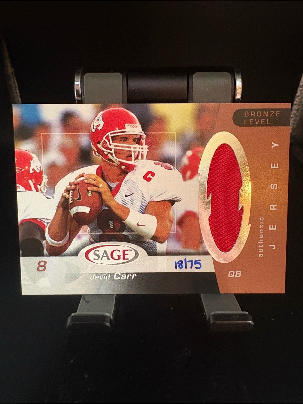 Sage David Carr Red and White Football Jersey Card